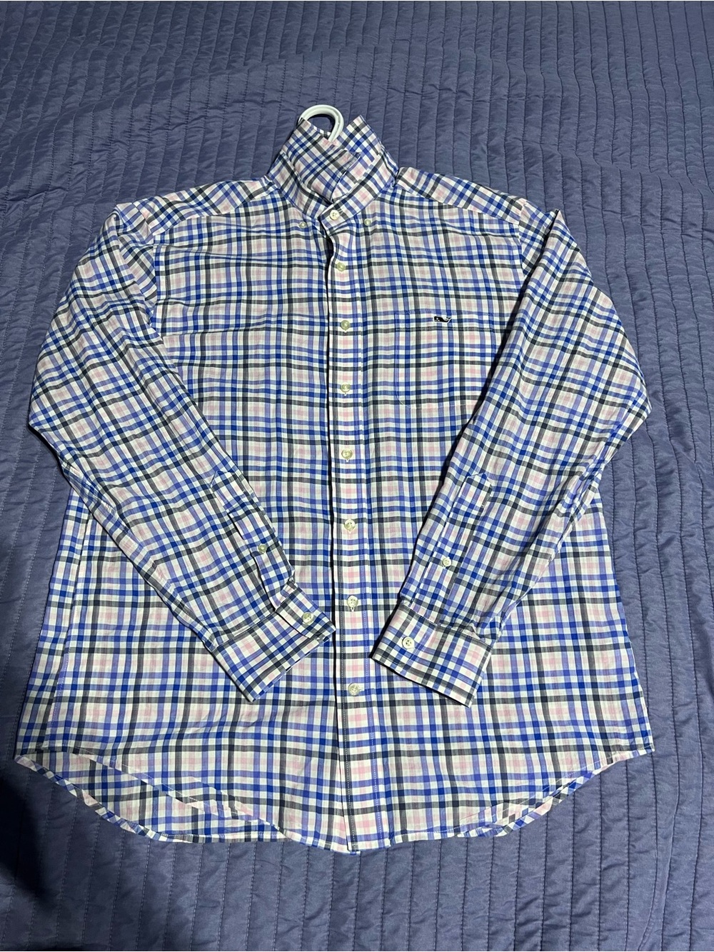 Vineyard Vines Men's Blue, White & Pink Plaid Button-Down Turker Shirt M